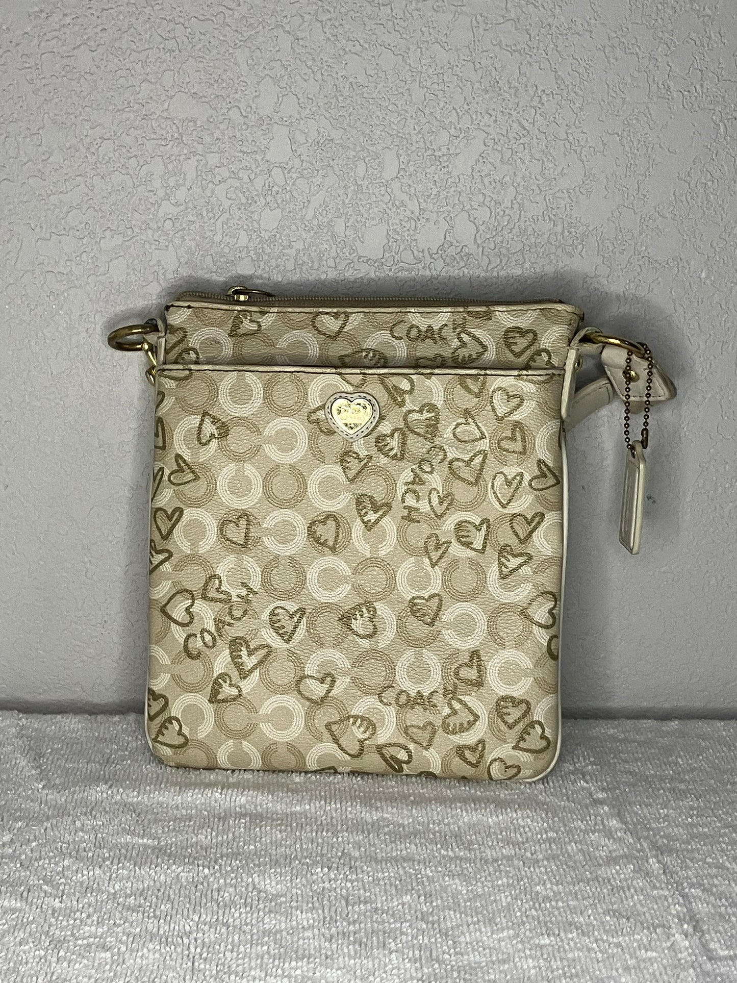 Coach Waverly Hearts Gold & Khaki PVC Crossbody Swingpack