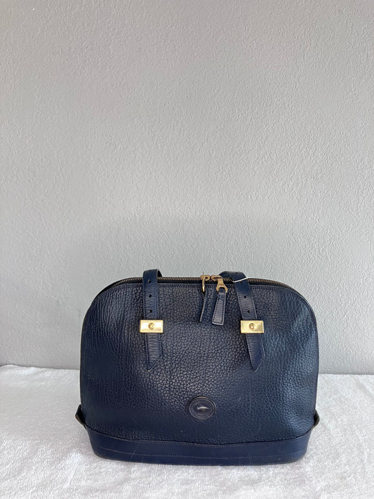 Dooney & Bourke All-Weather Leather (AWL) Buckle Satchel Purse in Navy Blue