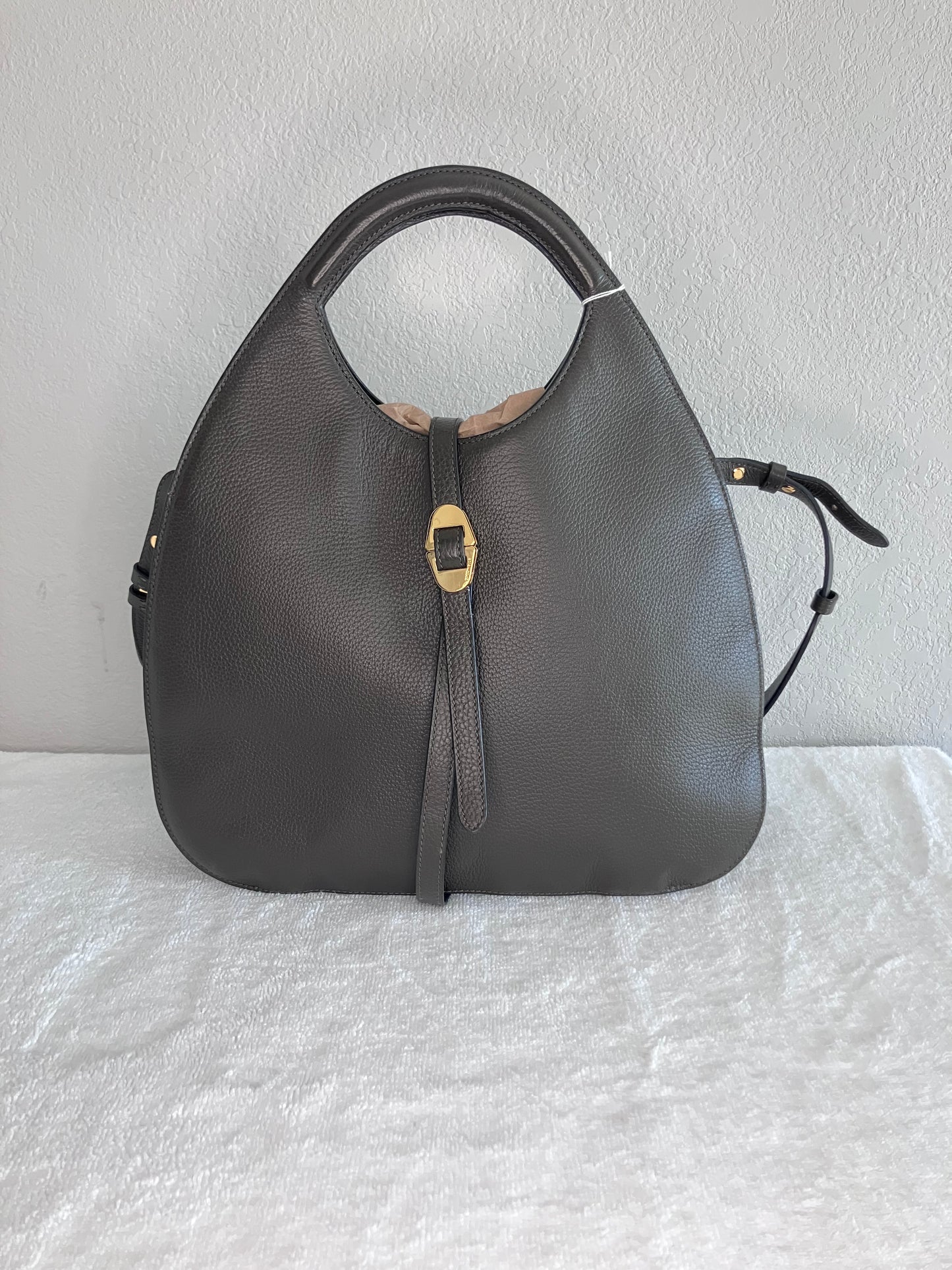 Coccinelle Cosima Medium Top Handle Bag in Gray Grained Leather