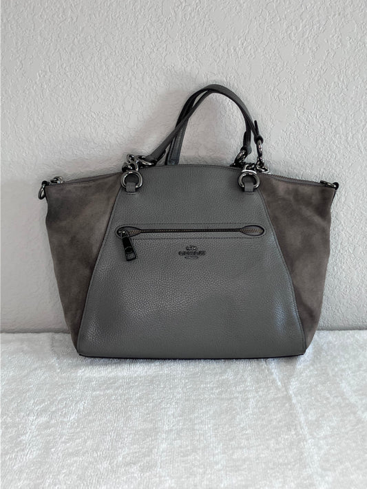 Coach Chain Prairie Satchel in Gray Pebbled Leather and Suede