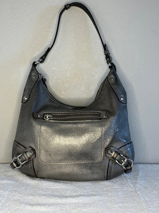 Michael Kors Fallon Metallic Shoulder Bag in Nickel