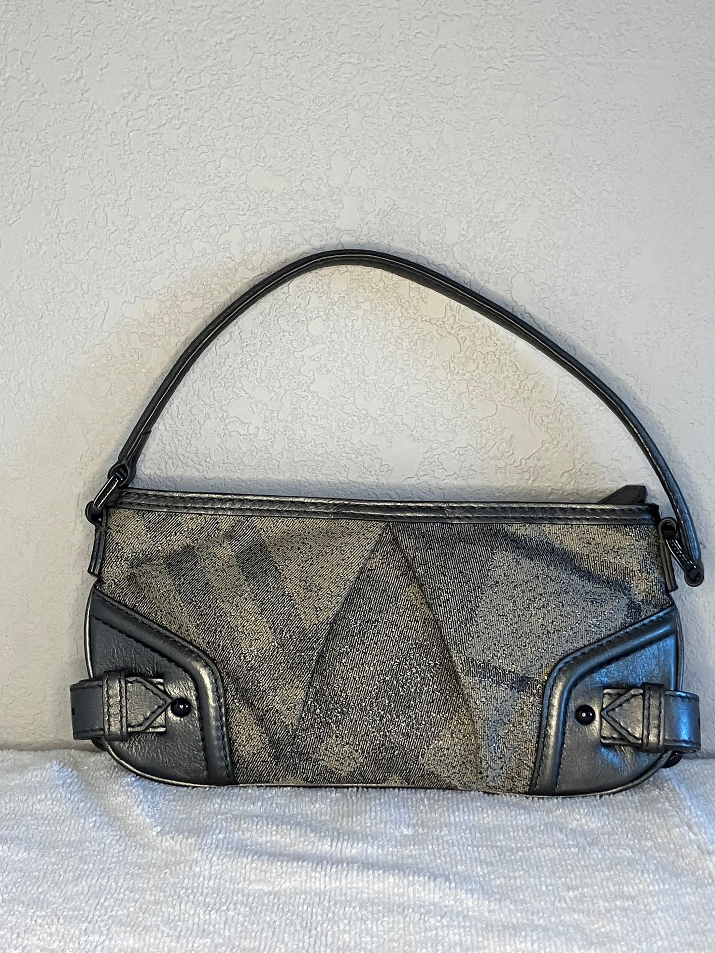 Burberry Highlands Coated Canvas Baguette Shoulder Bag