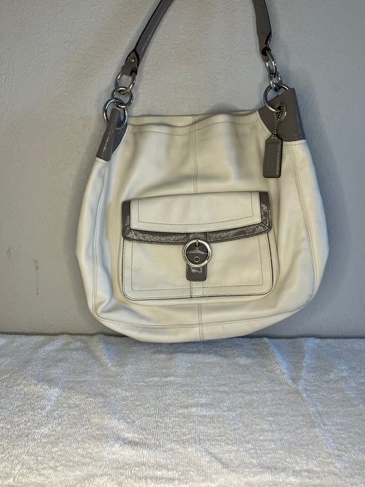 Coach Hobo Bag in Cream Leather with Gray Patent Leather Trim.