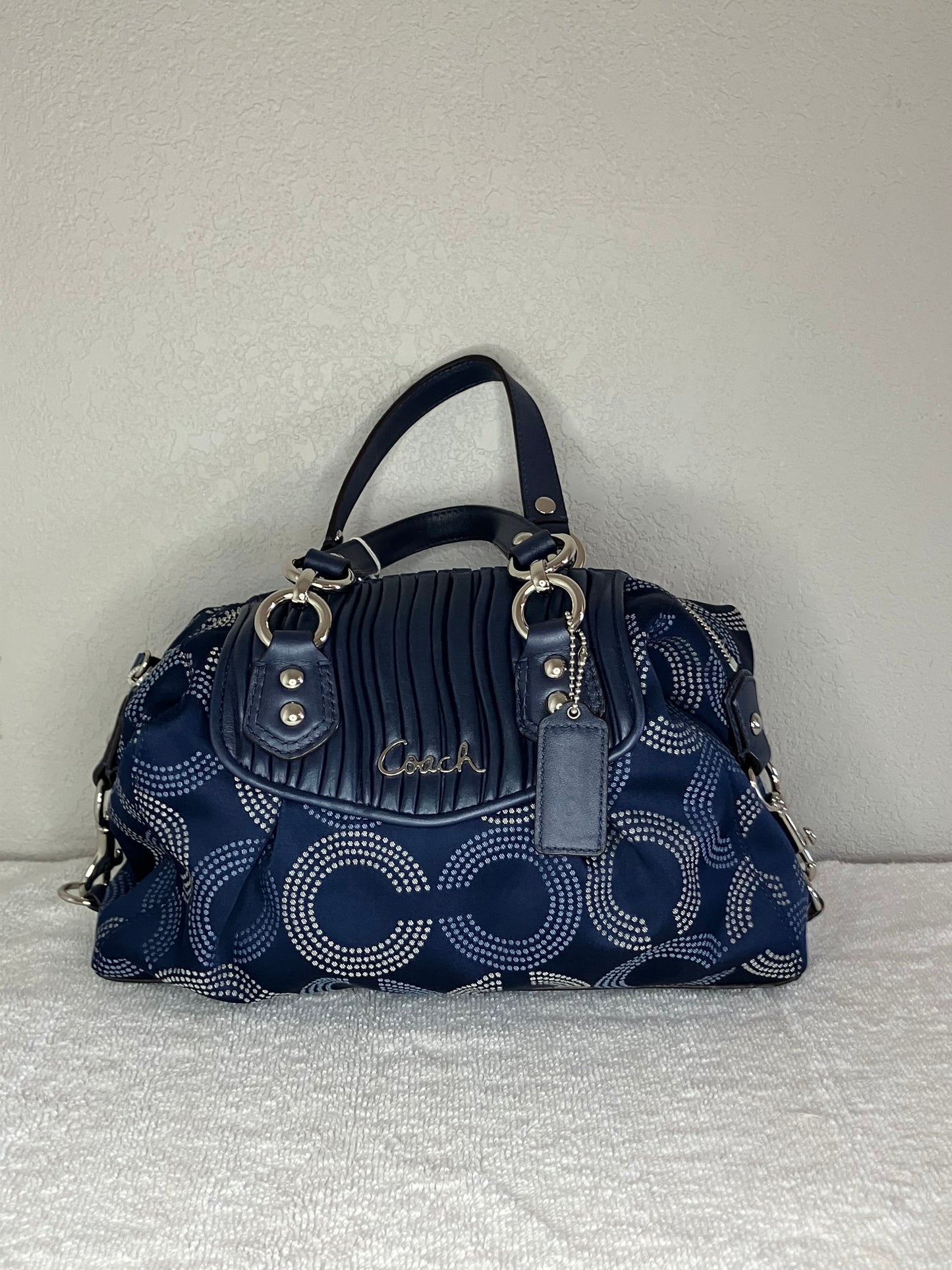 Coach Ashley Gathered Dotted Op Art Blue Satchel