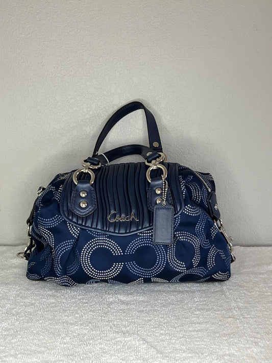 Coach Ashley Gathered Dotted Op Art Blue Satchel