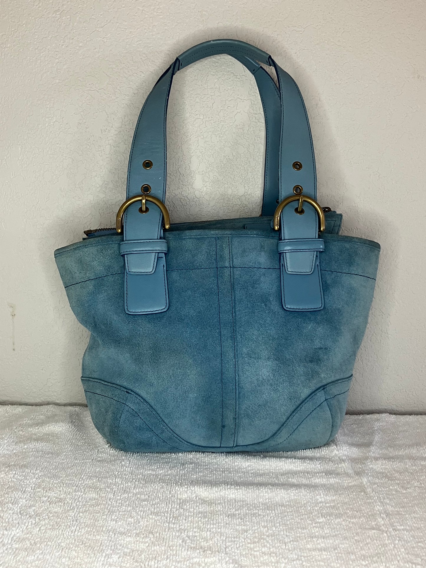 vintage Coach Soho Tote Bag in Blue Suede