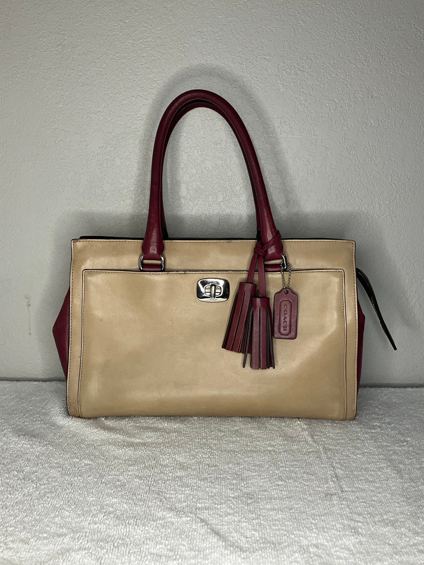 Coach Chelsea Two Tone Leather Carryall Satchel Handbag