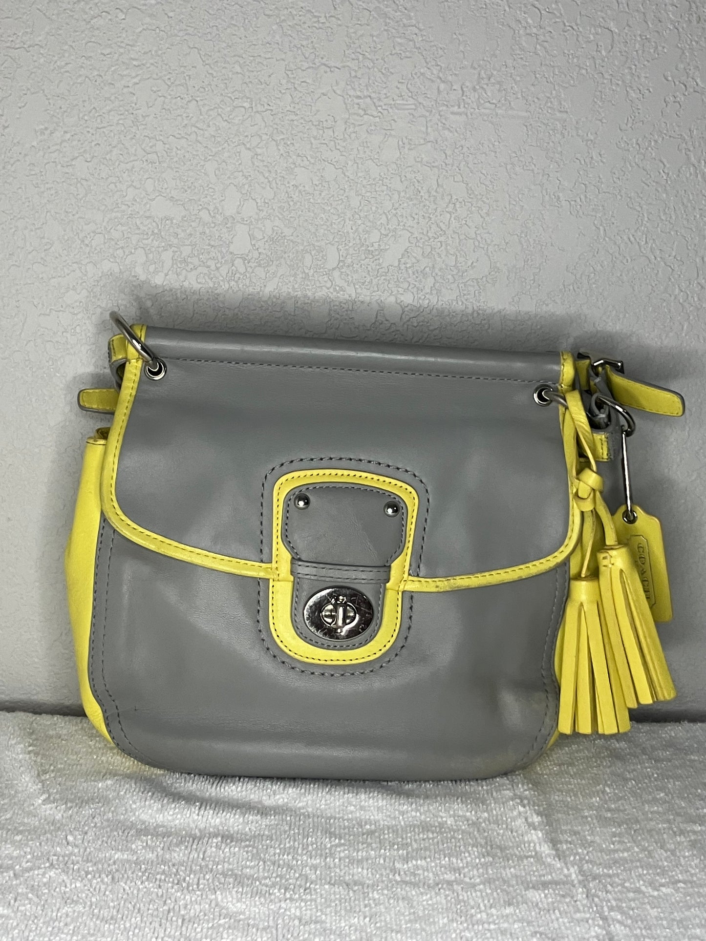 Coach Legacy Archive Two-Tone Willis Crossbody Bag in Gray and Yellow Leather