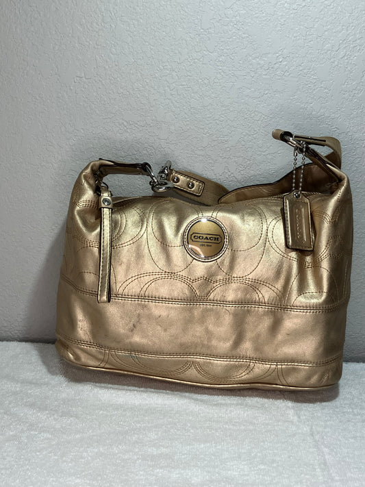Coach 18882 Signature Stitch Gold Metallic Leather Hobo Shoulder Bag